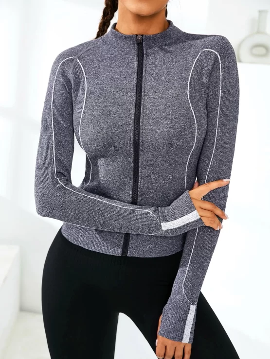 Top-stitching Thumb Holes Sports Jacket