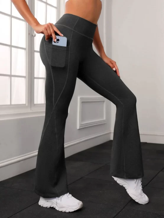 Wide Waistband Phone Pocket Flare Sports Leg Pants