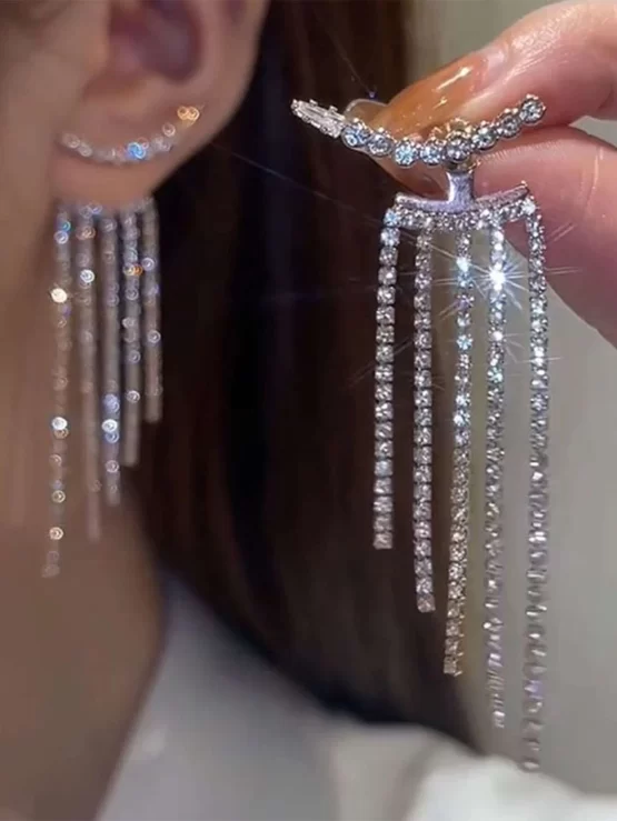 Rhinestone Glamorous Tassel Decor Earrings