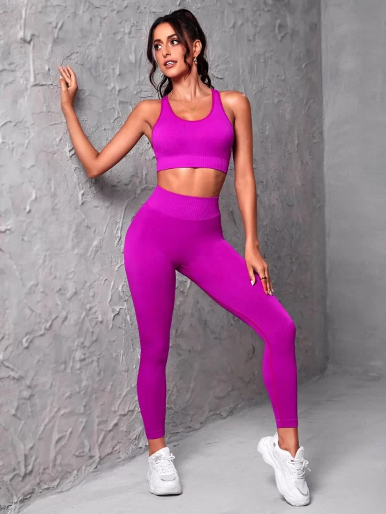 Solid Sports Bra & Tummy Control Leggings