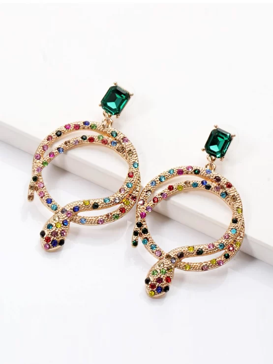 Rhinestone Glamorous Snake Design Drop Earrings