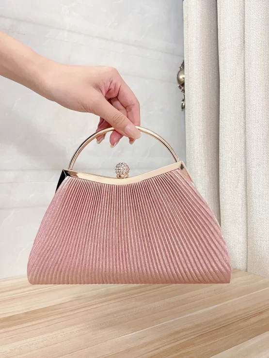 Glitter Ruched Chain Detail Ruched Bag