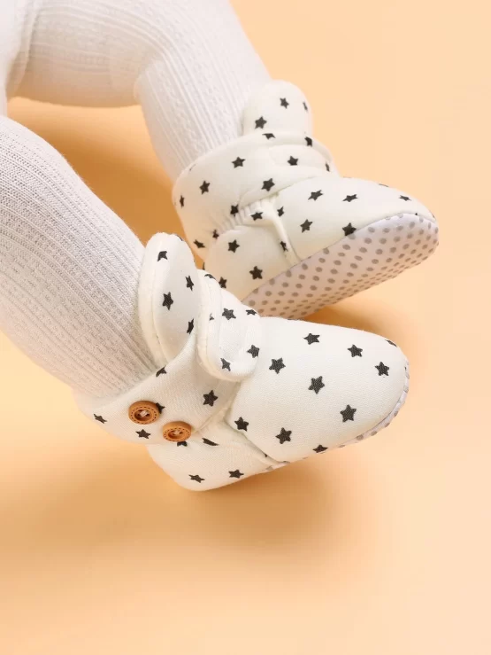 Baby Star Pattern Button Decor Thermal Lined Snow Boots