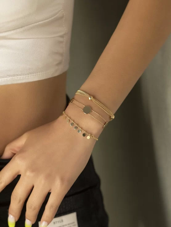 Three Pieces Copper Disc Charm Bracelet