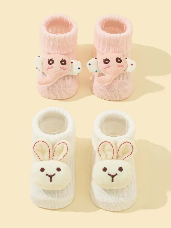 Two Pairs Baby Cartoon Rabbit & Elephant Decor Socks