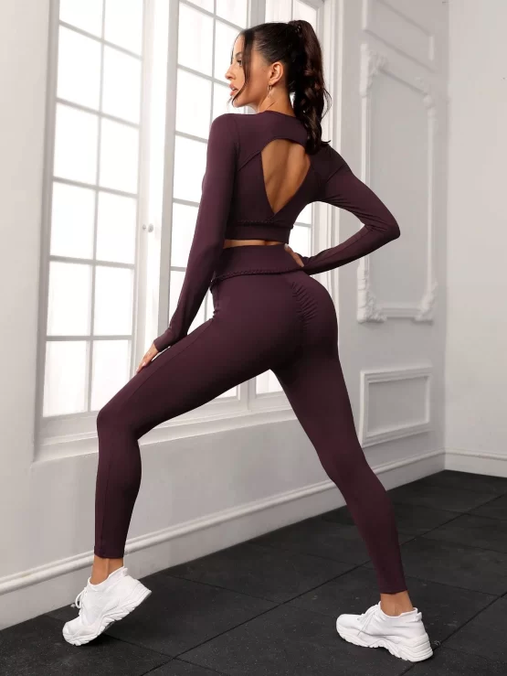 Cut Out Back Thumb Hole Sports Tee & Leggings