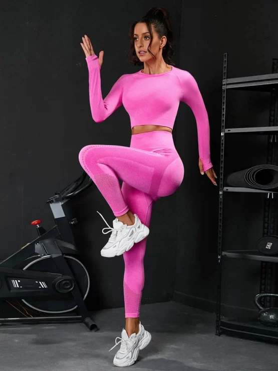 Seamless Plain Raglan Sleeve Sports Set