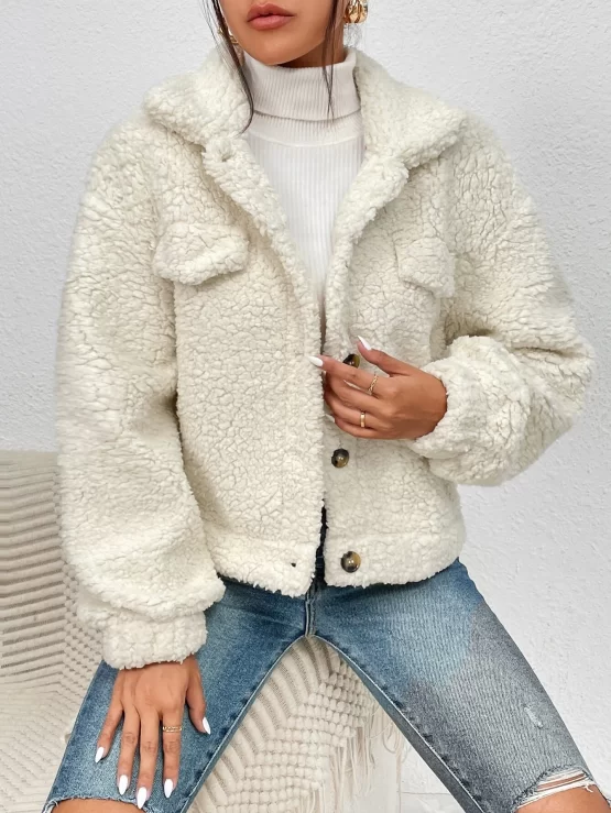 EZwear Drop Shoulder Flap Detail Teddy Jacket