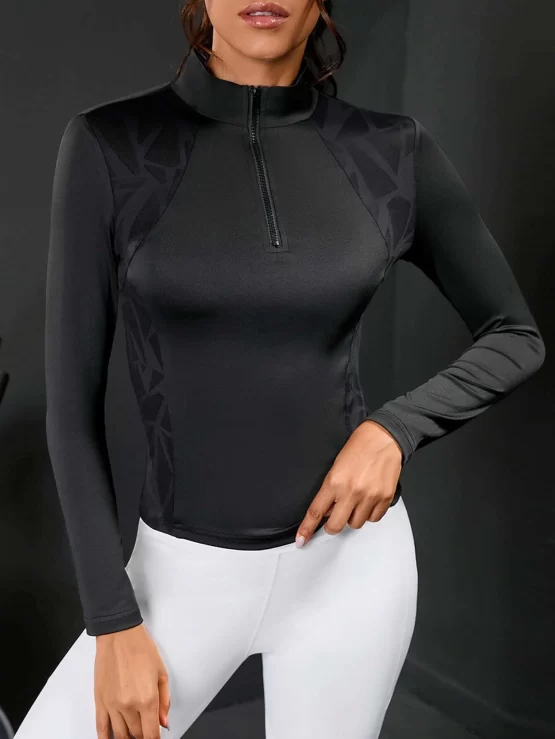 Quarter Collar Plain Zipper Sports Sweatshirt