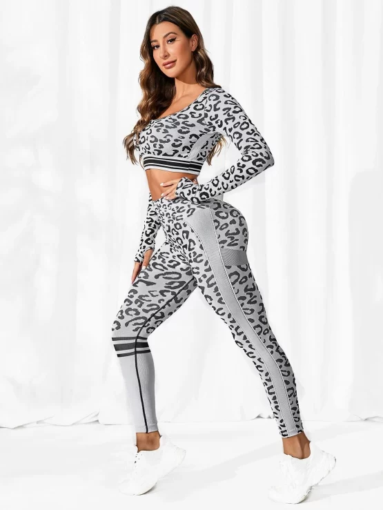 Leopard Print Crop Sports Tee & Leggings