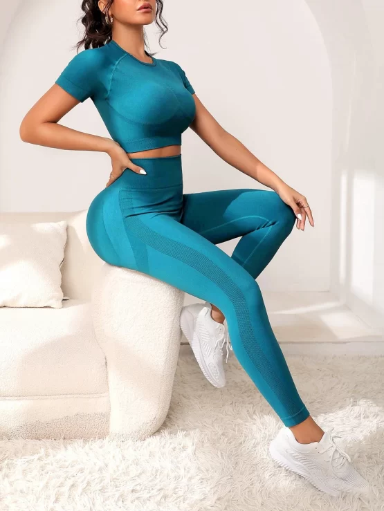 Seamless Color Block Raglan Sleeve Sports Set