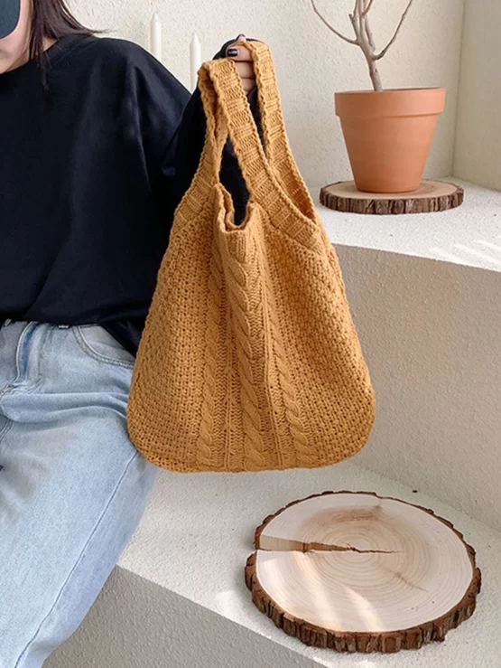Minimalist Plain Crochet Double Handle Bag