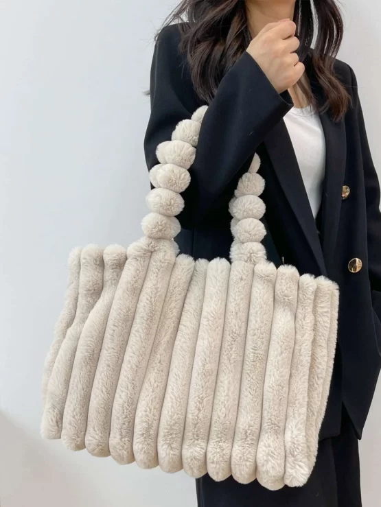 Minimalist Fluffy Tote Double Handle Bag - Image 4
