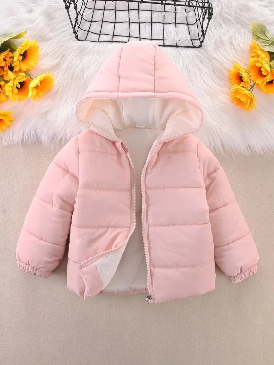 Toddler Girls Solid Zip Up Hooded Puffer Coat