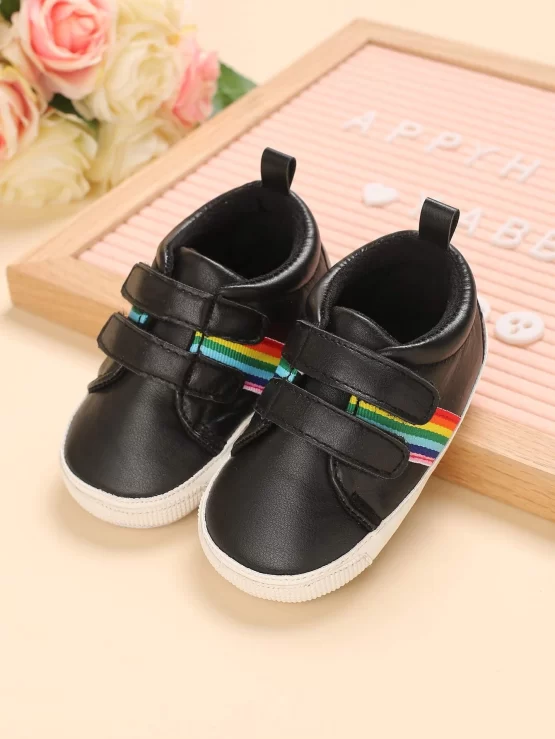 Baby Rainbow Stripe Pattern Hook-and-loop Fastener Strap Skate Shoes
