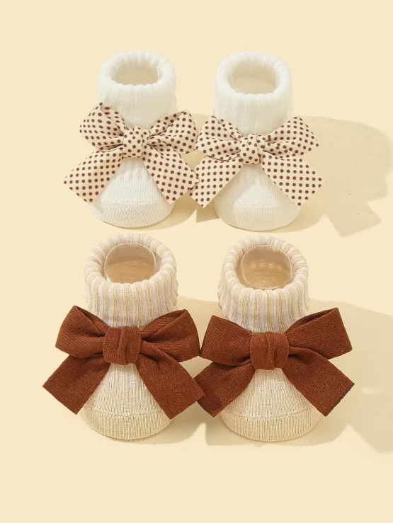 Two Pairs Baby Girls Multicolor Bow Decor Socks