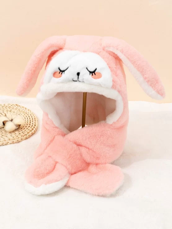 Toddler Girls Embroidered Detail Rabbit Fuzzy Design Hat