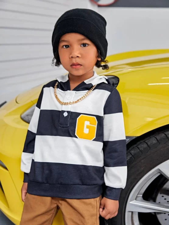 Toddler Boys Striped Letter Patched Button Hoodie