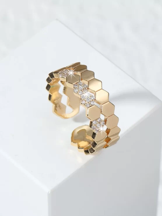 Cubic Zirconia & Geometric Cuff Decor Ring