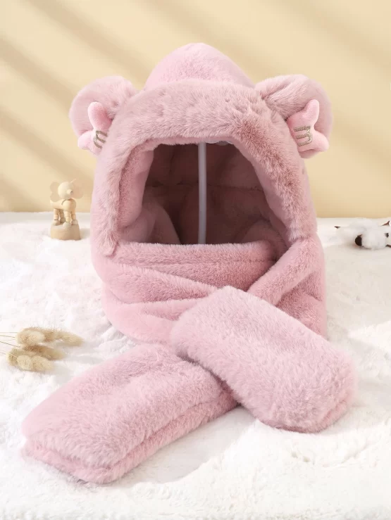 Toddler Girls Ear Decor Beanie With Scarf