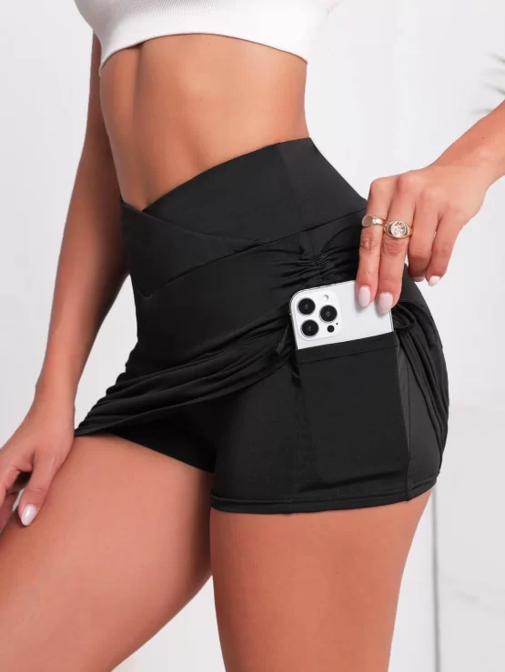 Breathable Softness Drawstring Side Sports Skort With Phone Pocket