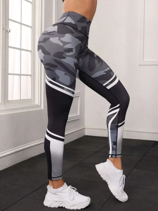 Camo Print Wide Waistband Sports Leggings