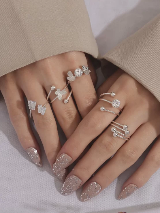 Five Pieces Butterfly & Cubic Zirconia Decor Ring