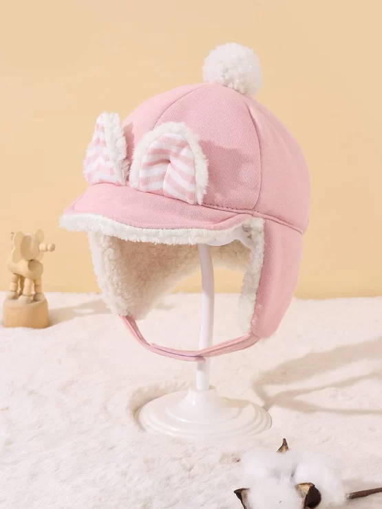 Baby Plain Fabric Pink Cartoon Design Hat