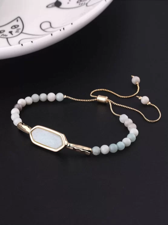 Three Pieces Polygon Decor Stone Beaded Bracelet - Image 2