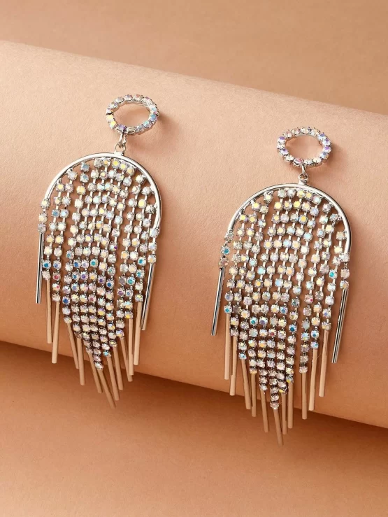 One Pair Rhinestone Decor Fringe Drop Earrings - Image 3