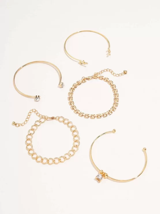 Five Pieces Rhinestone Leaf Decor Bracelet - Image 3