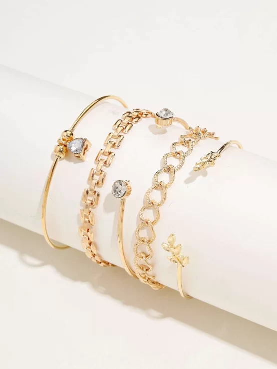 Five Pieces Rhinestone Leaf Decor Bracelet - Image 2