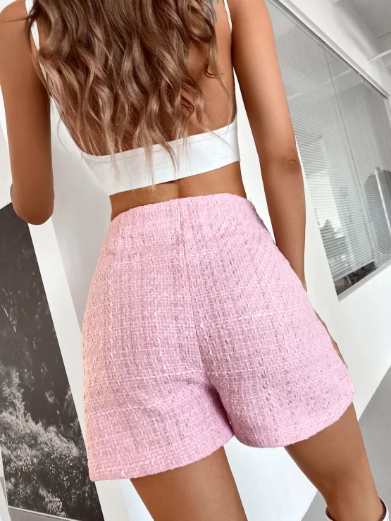 Tweed Solid Wrap Culotte High Waist Shorts - Image 2