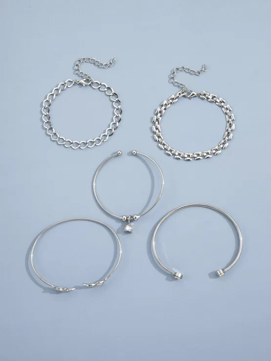 Five Pieces Rhinestone Leaf Decor Bracelet - Image 4