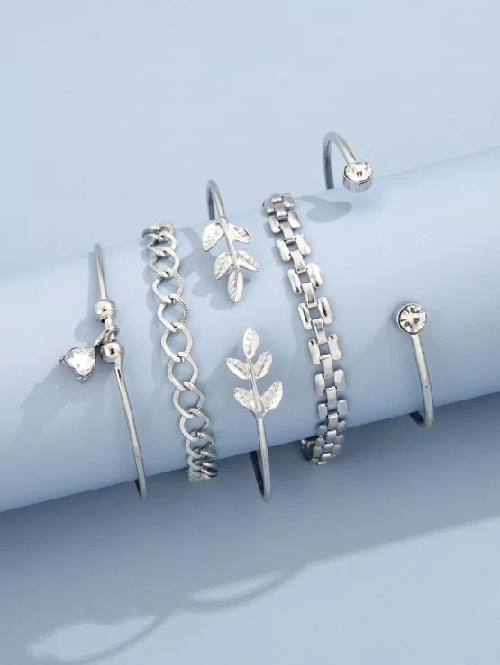 Five Pieces Rhinestone Leaf Decor Bracelet - Image 5
