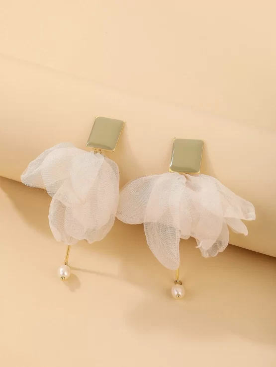 Faux Pearls & Fabric Bow Decor Drop Earrings - Image 2