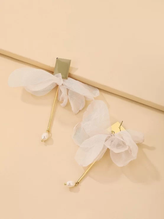 Faux Pearls & Fabric Bow Decor Drop Earrings - Image 3