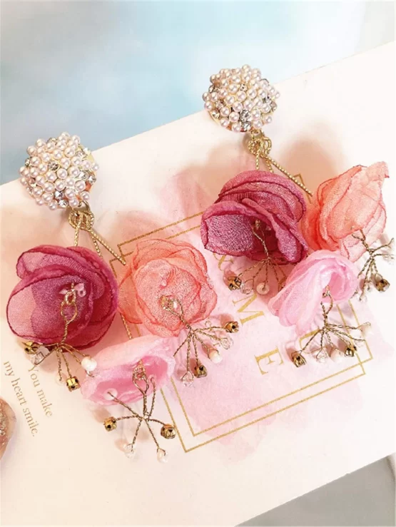Flower & Faux Pearls Decor Drop Earrings - Image 3