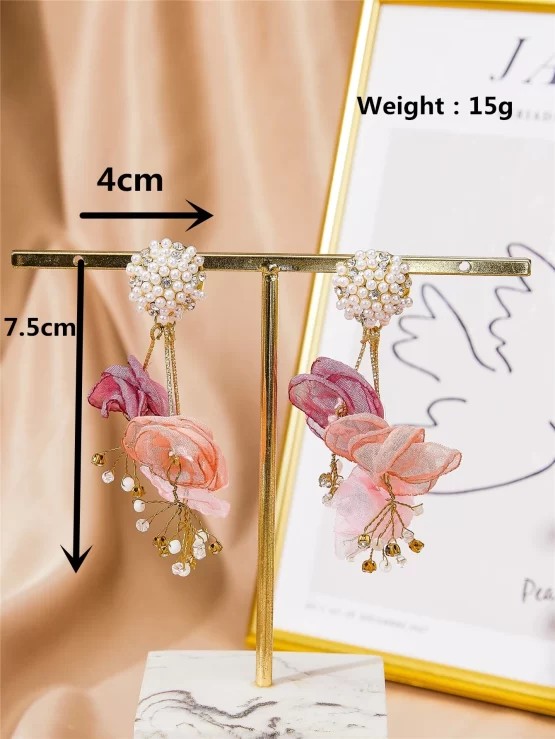 Flower & Faux Pearls Decor Drop Earrings - Image 2