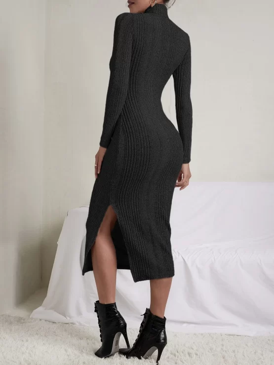 Unity High Neck Split Thigh Bodycon Dress - Image 8