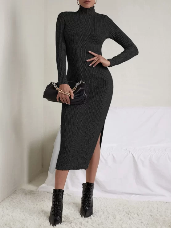 Unity High Neck Split Thigh Bodycon Dress - Image 9