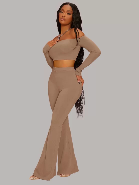 Off Shoulder Sexy Crop Top & Flare Leg Pants - Image 2