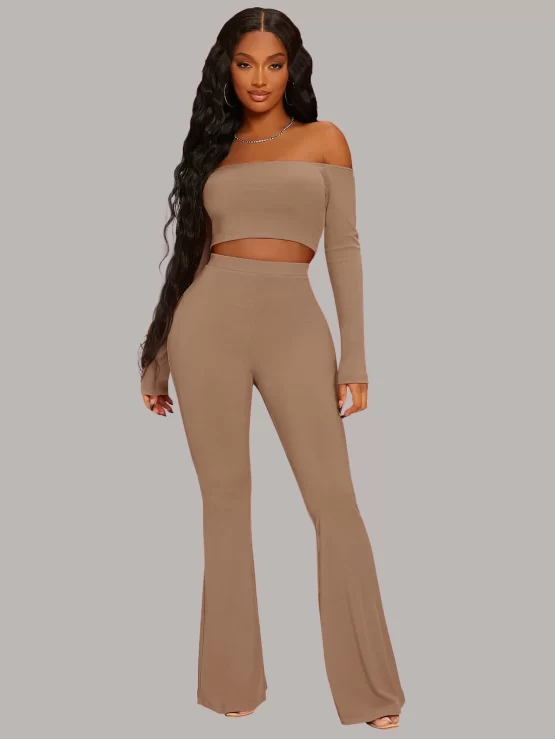 Off Shoulder Sexy Crop Top & Flare Leg Pants - Image 3
