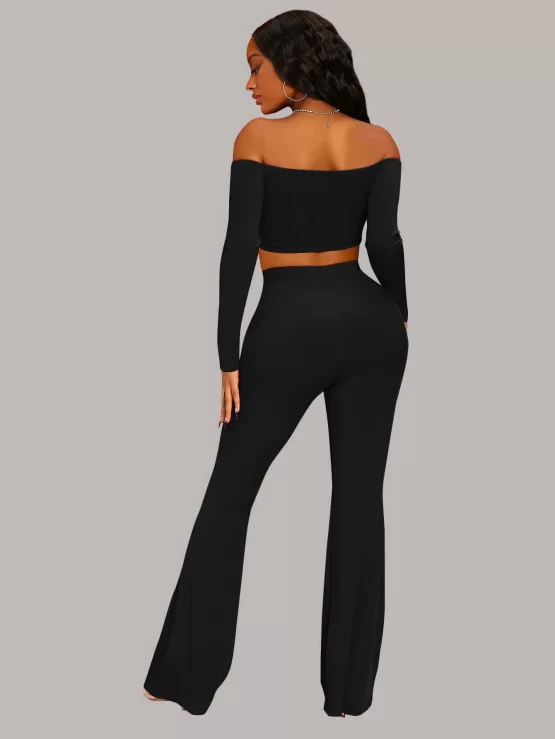 Off Shoulder Sexy Crop Top & Flare Leg Pants - Image 4