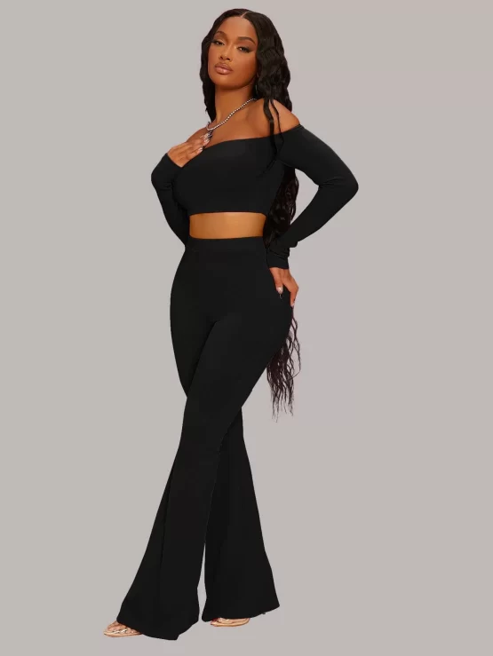 Off Shoulder Sexy Crop Top & Flare Leg Pants - Image 5