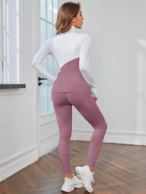 Breathable Mock Neck Sports Jacket & Leggings Set - Image 3