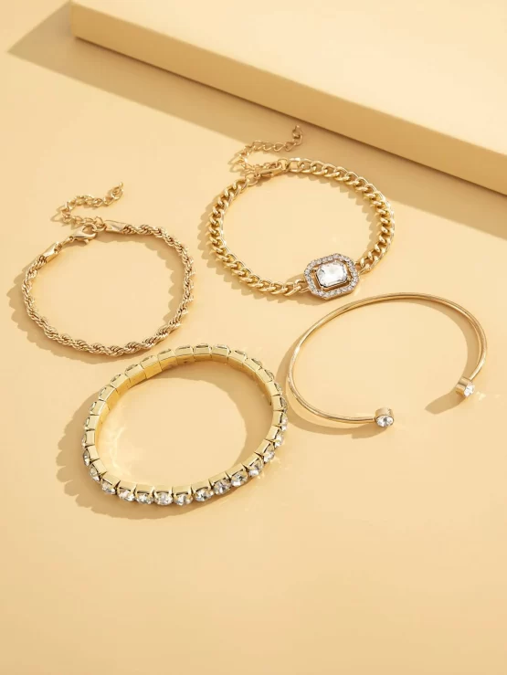 Four Pieces Fashionable Rhinestone Decor Bracelet - Image 3