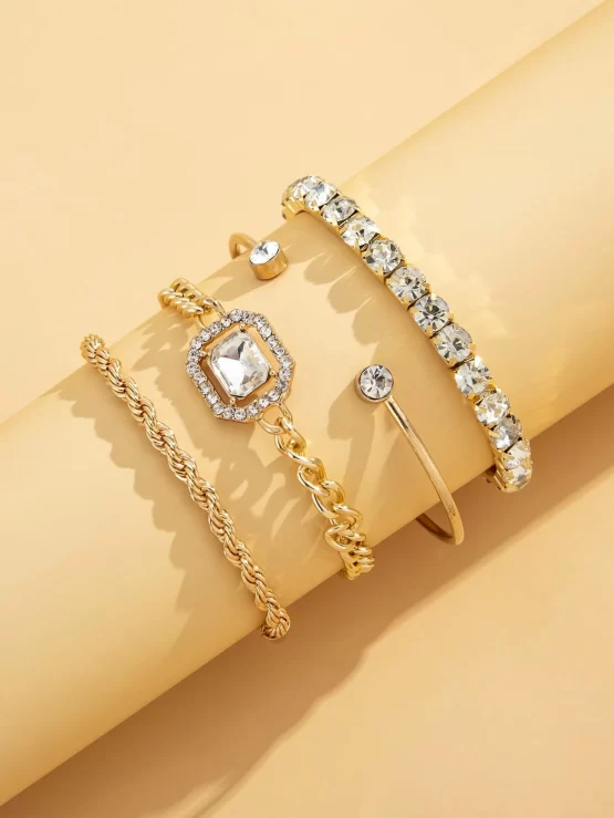 Four Pieces Fashionable Rhinestone Decor Bracelet - Image 2
