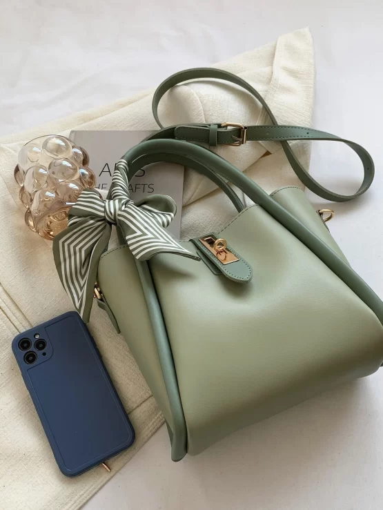 Twilly Scarf Decor Turn Lock Bucket Bag With Inner Pouch - Image 2