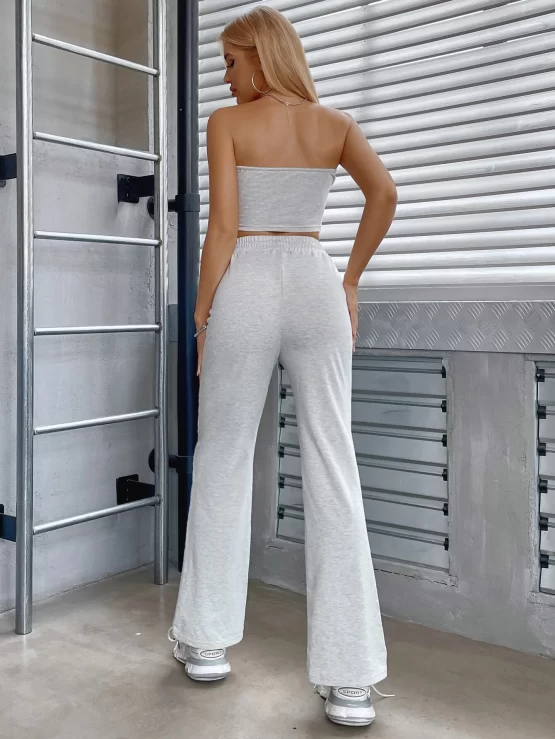 90s Number Print Tube Top & Drawstring Waist Pants - Image 2